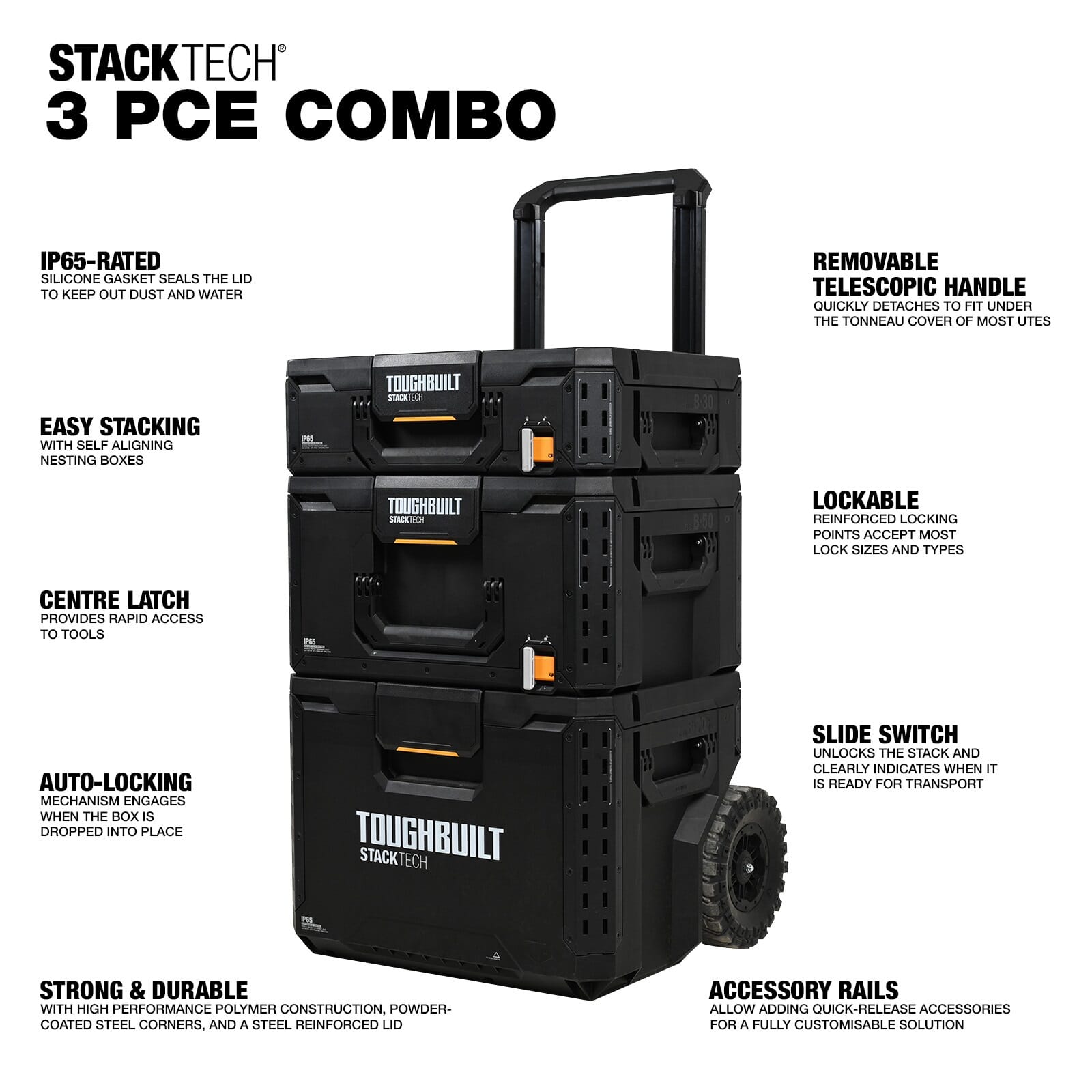 STACKTECH 3PC ROLLING TOOL BOX SET STACKTECH 3PC ROLLING TOOL BOX SET